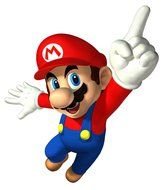 Mario in a red suit with outstretched finger
