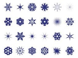 drawn blue snowflakes of different office on a white sheet