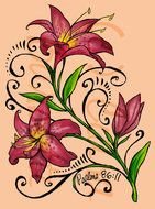 Colorful tattoo with the colorful lilies clipart