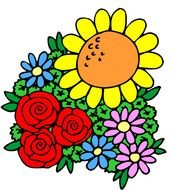 Colorful sunflower and other flowers clipart