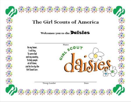 Girl Scout Daisy Welcome Certificate