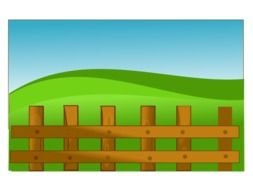 wooden Farm Fence at green hill, drawing