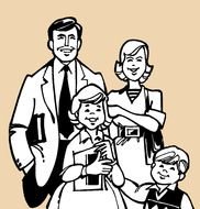 Black and white drawing of the family clipart