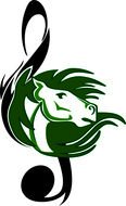 painted green horse head and black treble clef