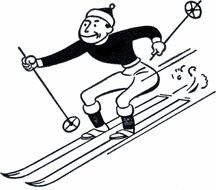 black and white sketch of a skier on a mountain