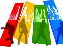 Clipart of Colorful Hip Hop Silhouettes