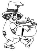 Black and white drawing of Halloween Witch clipart