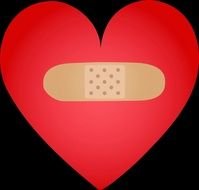 drawn brown plaster on a red heart