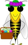 drawing of a bee with a basket of fruit