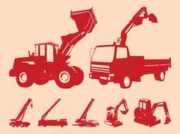 variety of construction equipment in the pictures