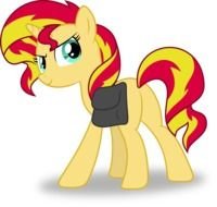 cartoon pony with red-yellow mane and bag