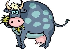 Clip art of Cartoon Cow Eating hay