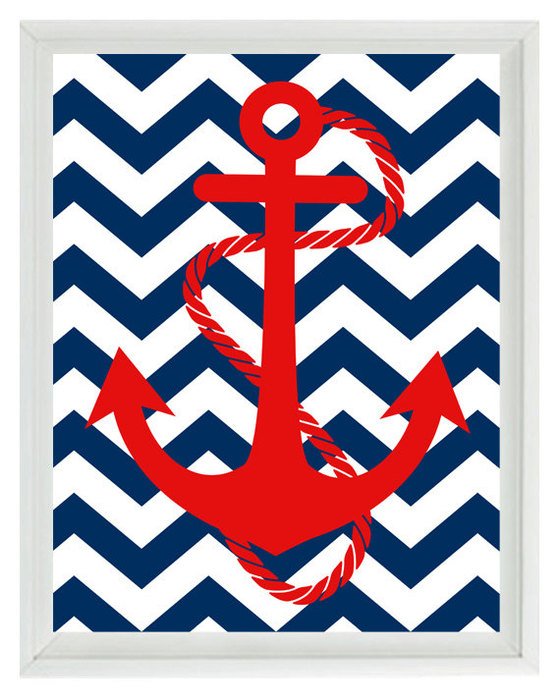 Navy Blue Chevron With Anchor