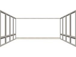 painted white window frames on a black background