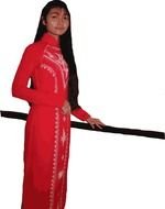 young asian girl in red dress