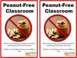 warning sign in a class with a peanut butter allergy