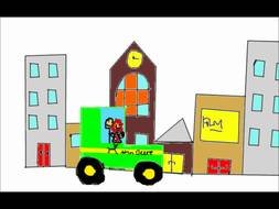 John Deere Tractor on city streets as a graphic illustration