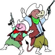 cartoon animals cowboys with guns