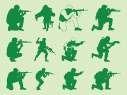 White and green silhouettes of the soldiers clipart