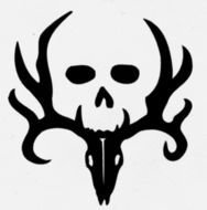 silhouette of a deer skull and human skull