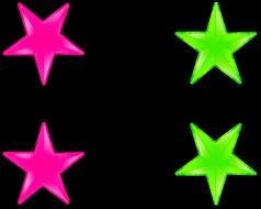 pink and green stars on a black background