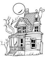 coloring page with haunted house