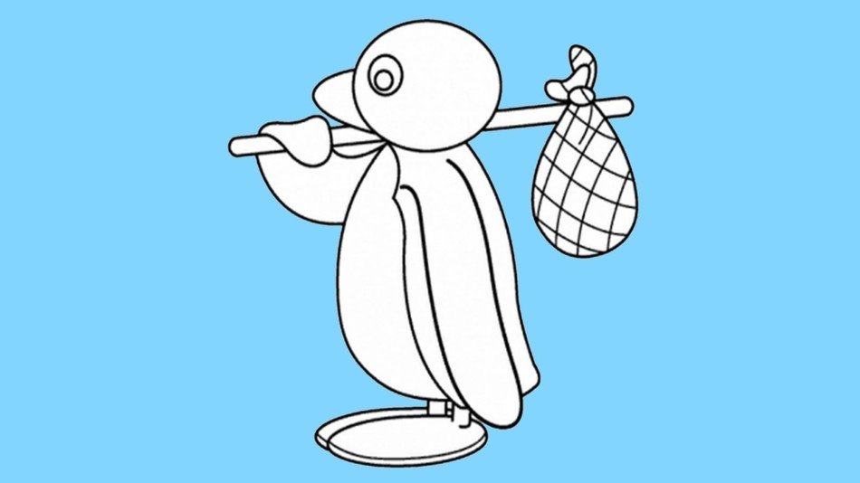 penguin with bag on stick, Coloring Page