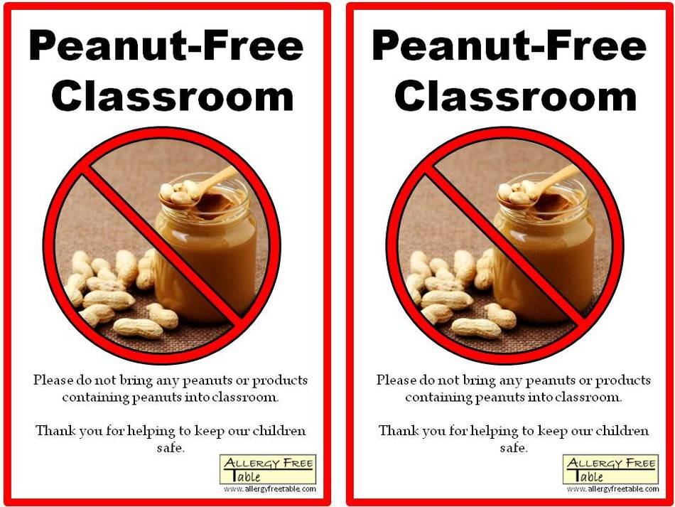 Warning Sign In A Class With A Peanut Butter Allergy Free Image Download