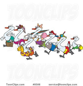 Seven Swans Swimming Clip Art