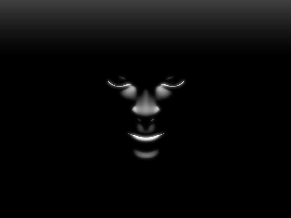 face on a black background