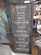 Sign of different herbs