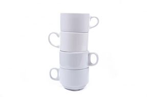 pile of white ceramic mugs