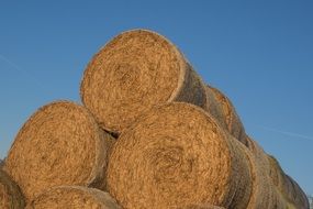 round bales of straw stacked on top of each other