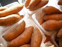 sweet potatoes in plastic bowls