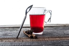 mug of red tea in a glass