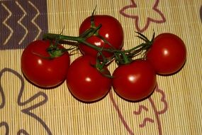 cherry tomatoes on the tablecloth