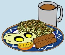 Breakfast with the eggs and sausages clipart
