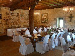 Tables and chairs castle from Middle Ages