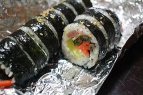 delicious sushi on foil
