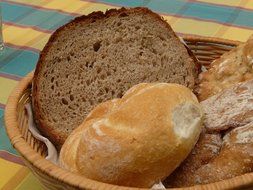 different types of breads are in the basket