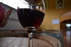 Wineglass of red wine production cantine winery