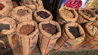 aromatic indian spice and herbs in a market