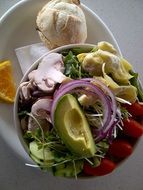 healthy salad with mushrooms and avocado