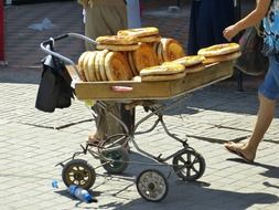 Fresh pita bread on a cart in Uzbekistan