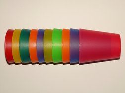 colored cups in a pyramid