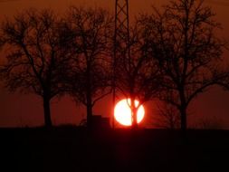 mystical landscape of the red sunset