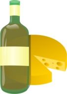 painted bottle of white wine and cheese head