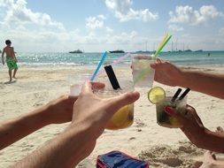 friends drink alcohol on the beach