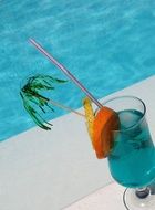 Blue beverage in swimming pool