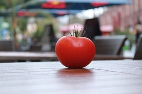 Single red tomato on the table